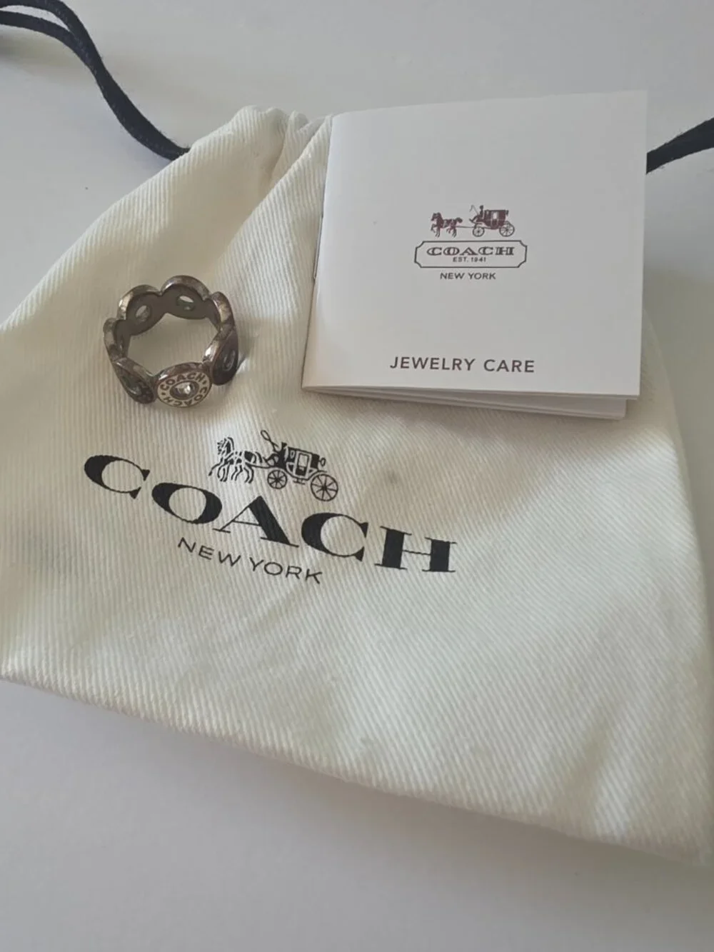 Coach Silver Enamel Circle Ring 5.5